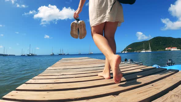Girl Walks on a Pier Near Sea alt