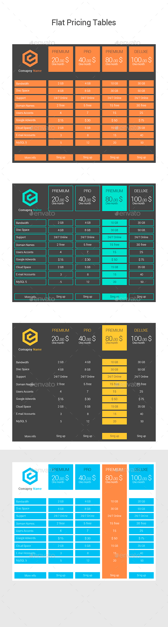 Flat Pricing Tables - Tables Web Elements