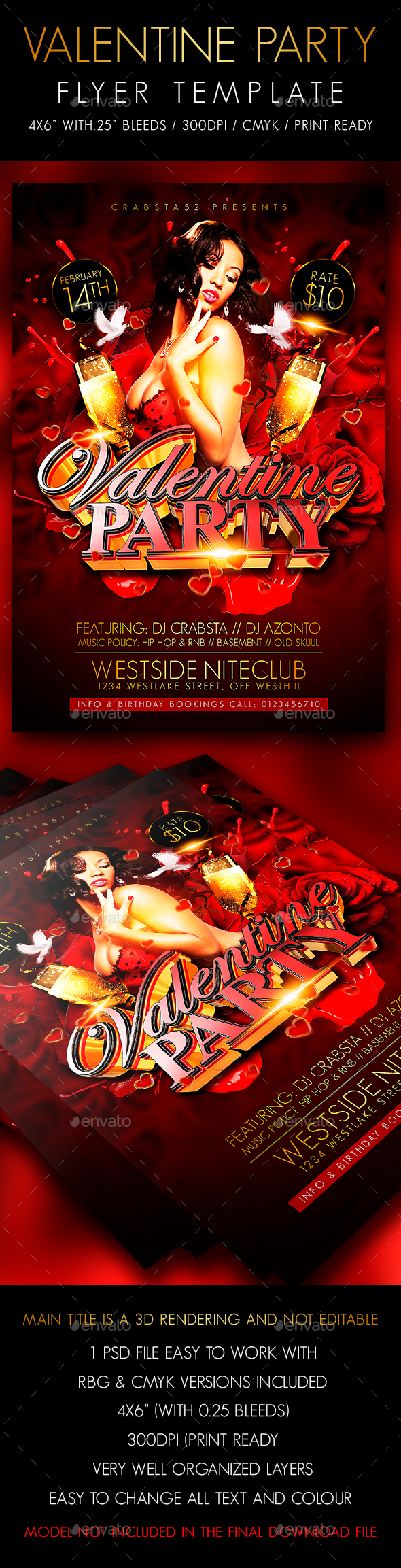 Valentine Party Flyer Template - Clubs & Parties Events