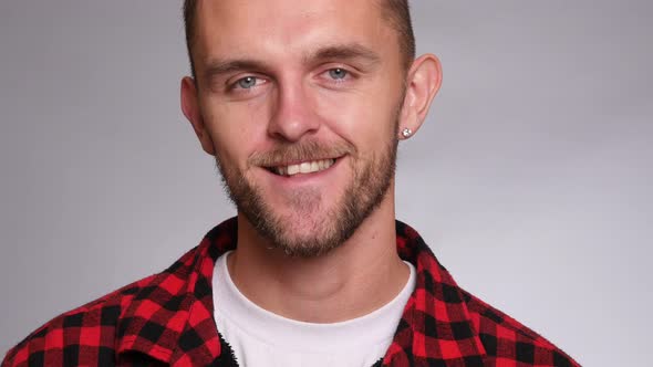 Closeup portrait of man on white background