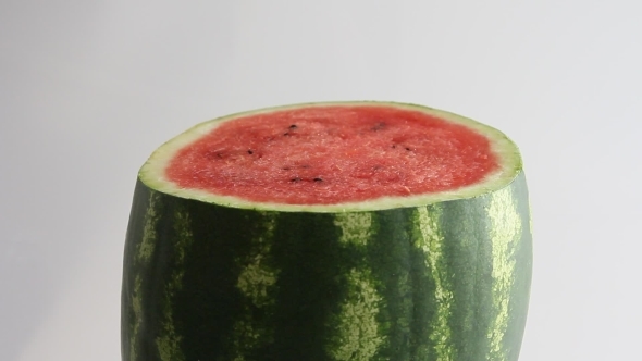 Ripe Watermelon Cut With a Knife. alt