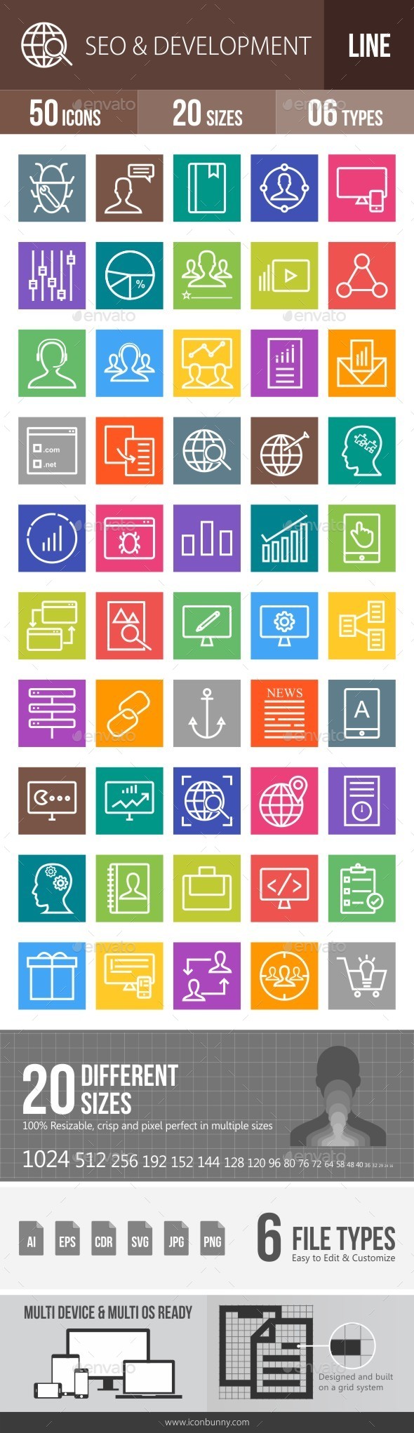 SEO & Development Services Line Multicolor Icons - Icons