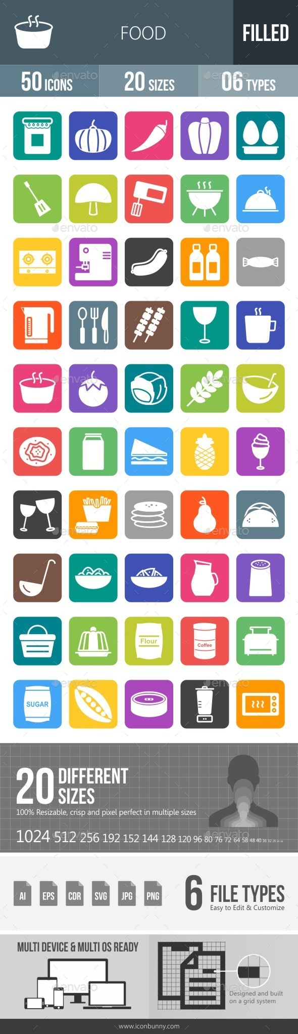 Food Flat Round Corner Icons - Icons