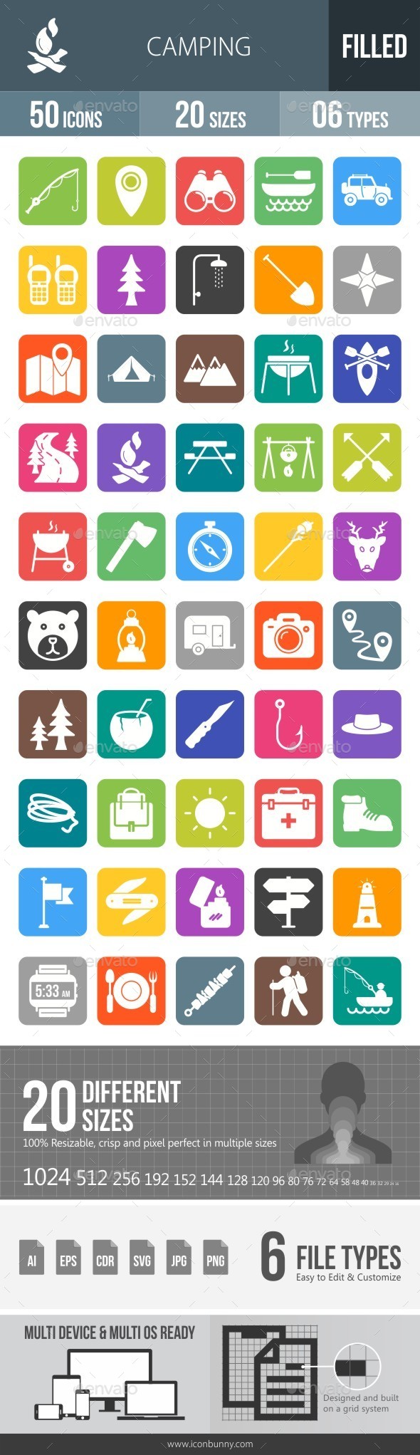 Camping Flat Round Corner Icons - Icons