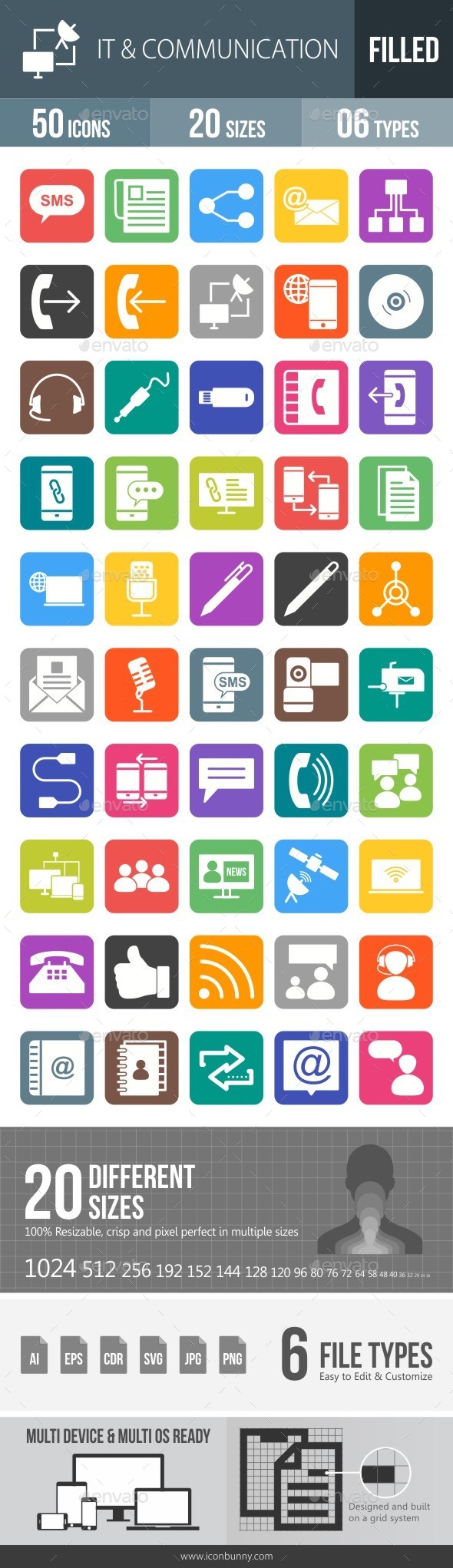 IT & Communication Flat Round Corner Icons - Icons