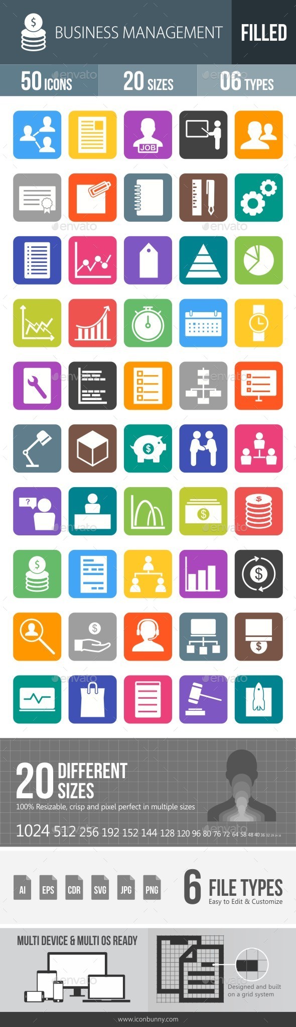 Business Management Flat Round Corner Icons - Icons