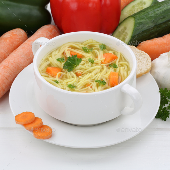 Healthy eating noodle soup in cup with noodles