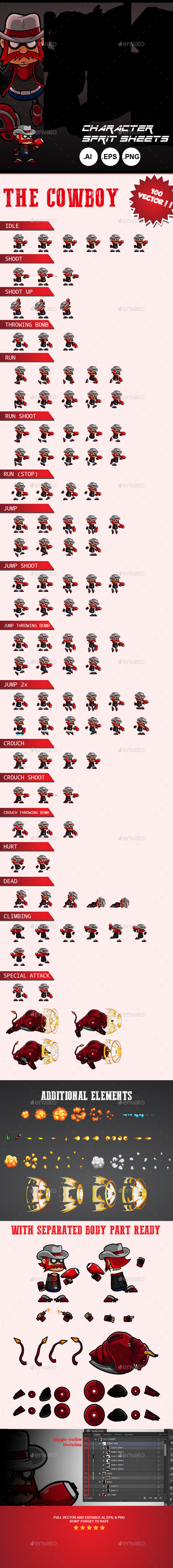 Character Sprites : The Cowboy - Sprites Game Assets