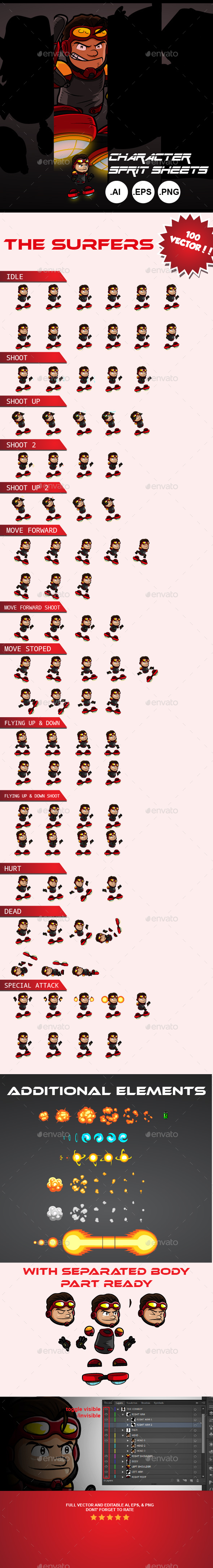 Character Sprites-The Surfers - Sprites Game Assets