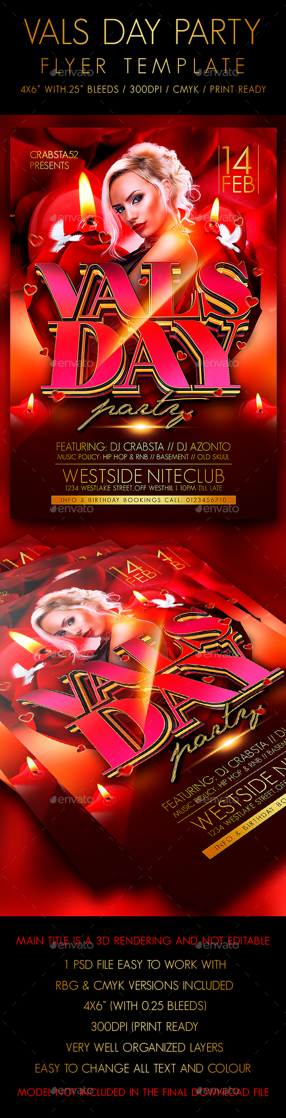 Vals Day Party Flyer Template - Clubs & Parties Events