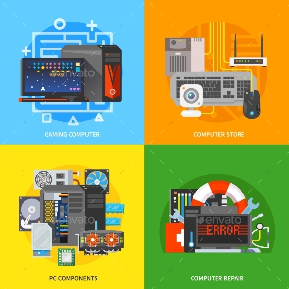Square Banners of Computer Components - Computers Technology