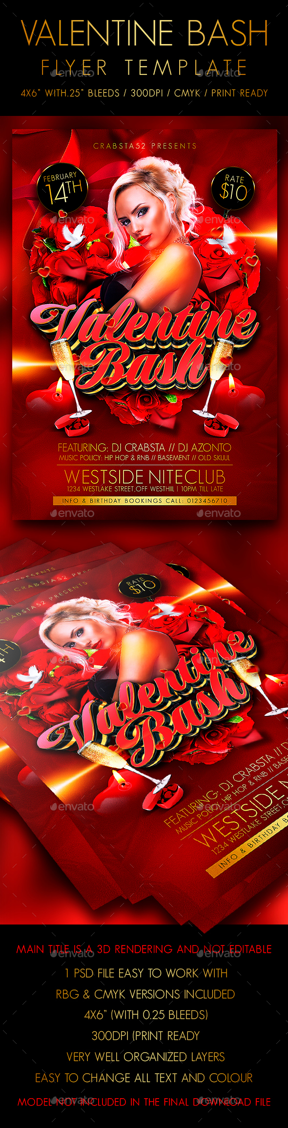 Valentine Bash Flyer Template - Clubs & Parties Events