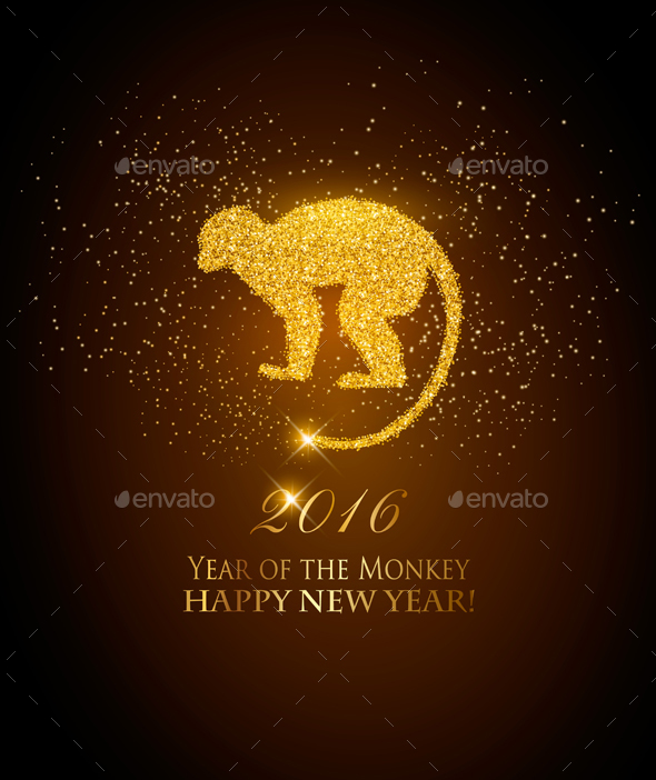 Happy New Year 2016 Background with a Monkey - New Year Seasons/Holidays