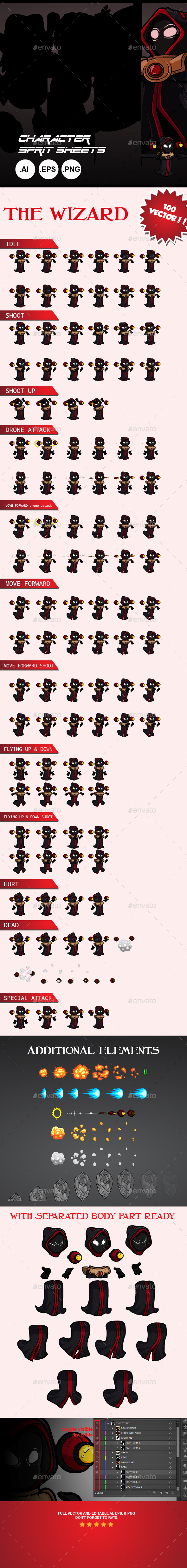 Character Sprites-The Wizard - Sprites Game Assets