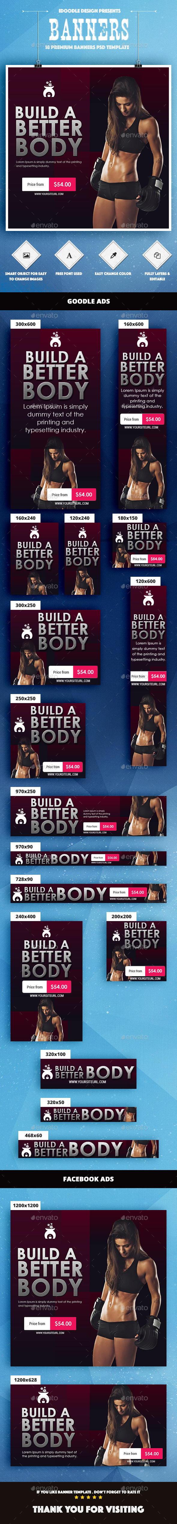Health & Fitness Banners Ads - Banners & Ads Web Elements