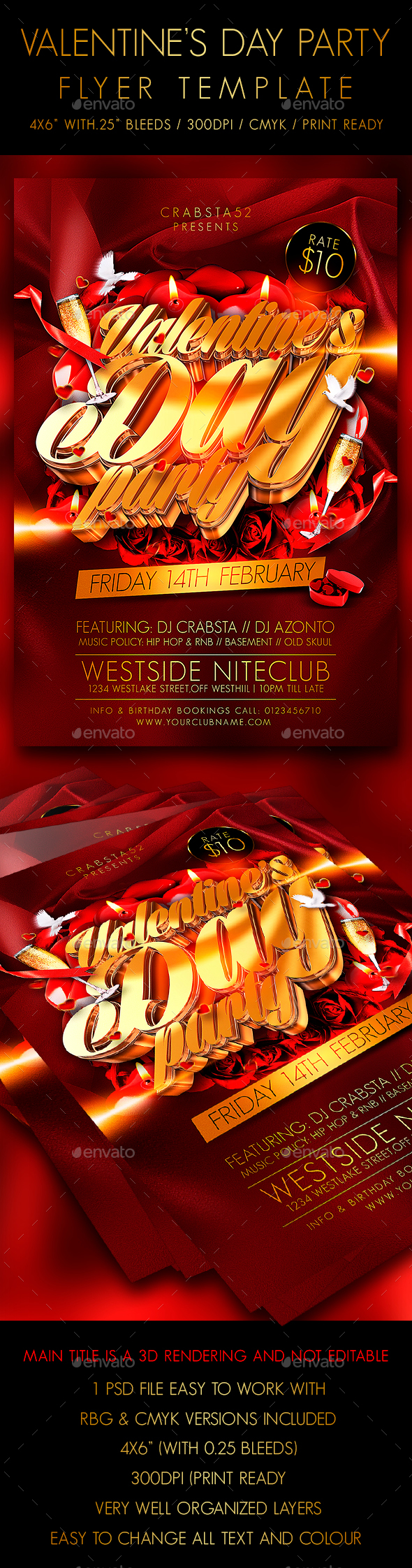 Valentine's Day Party Flyer Template - Clubs & Parties Events