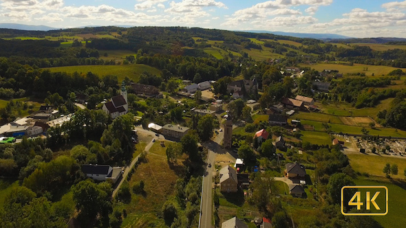 Aerial Over European Village