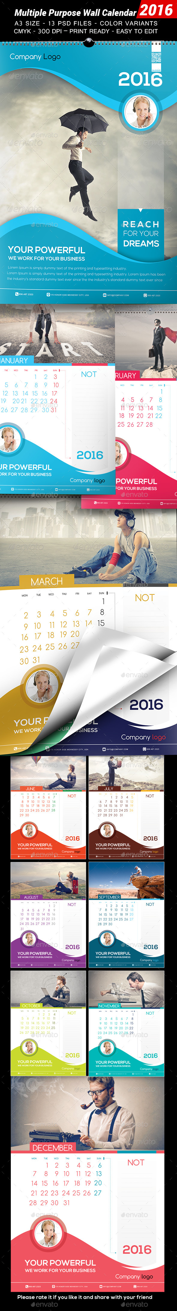 Multiple Purpose Wall Calendar 2016 - Calendars Stationery
