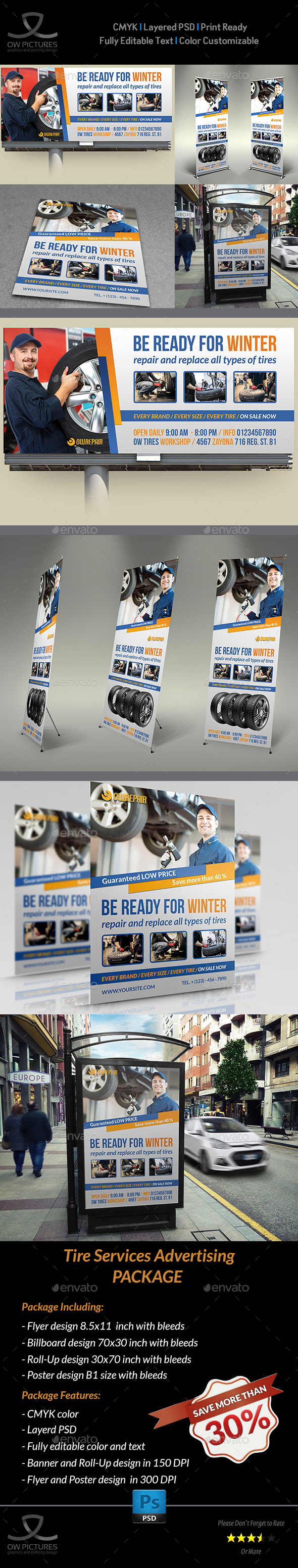 Tire Services Advertising Bundle - Signage Print Templates