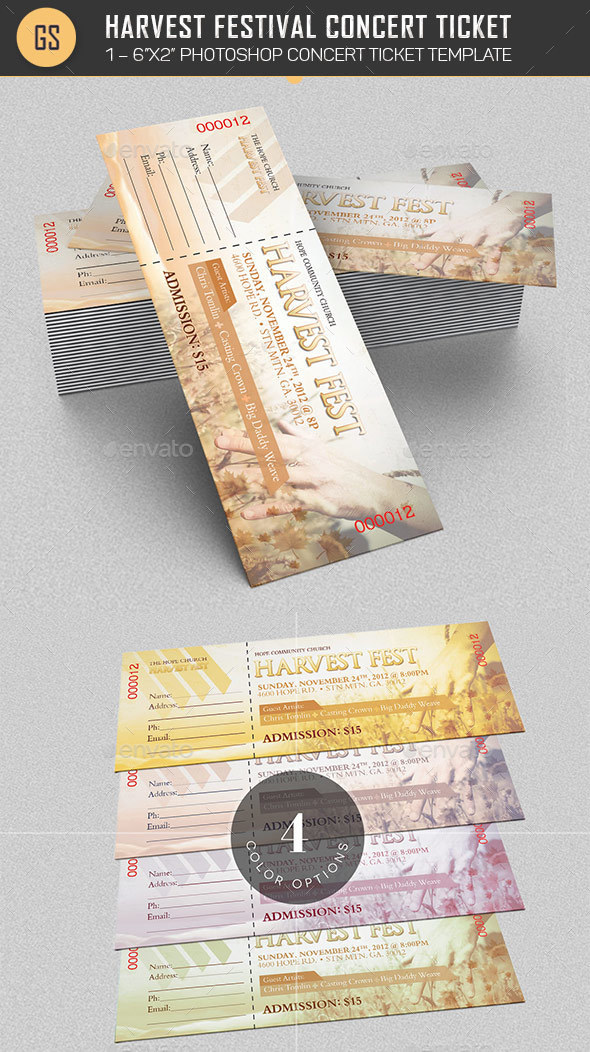 Harvest Festival Concert Ticket Template - Miscellaneous Print Templates