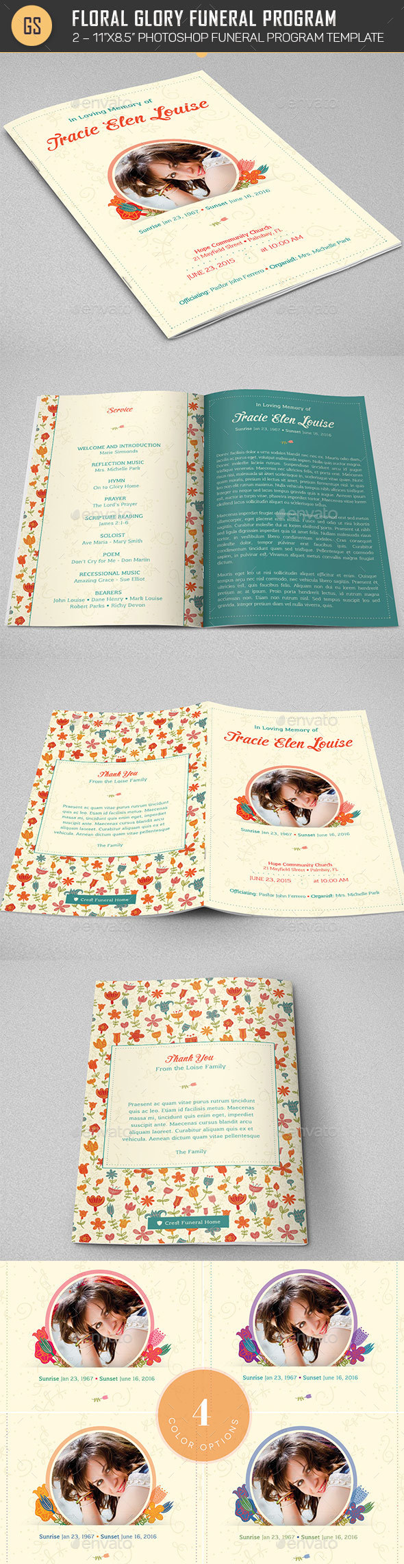 Floral Glory Funeral Program Template - Informational Brochures