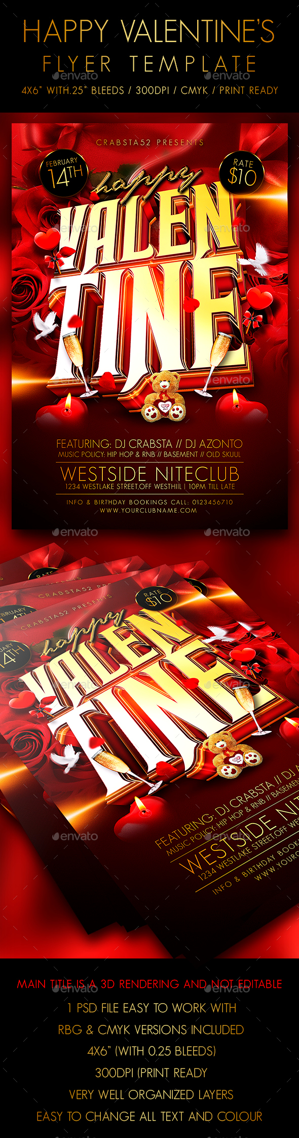 Happy Valentine Flyer Template - Clubs & Parties Events