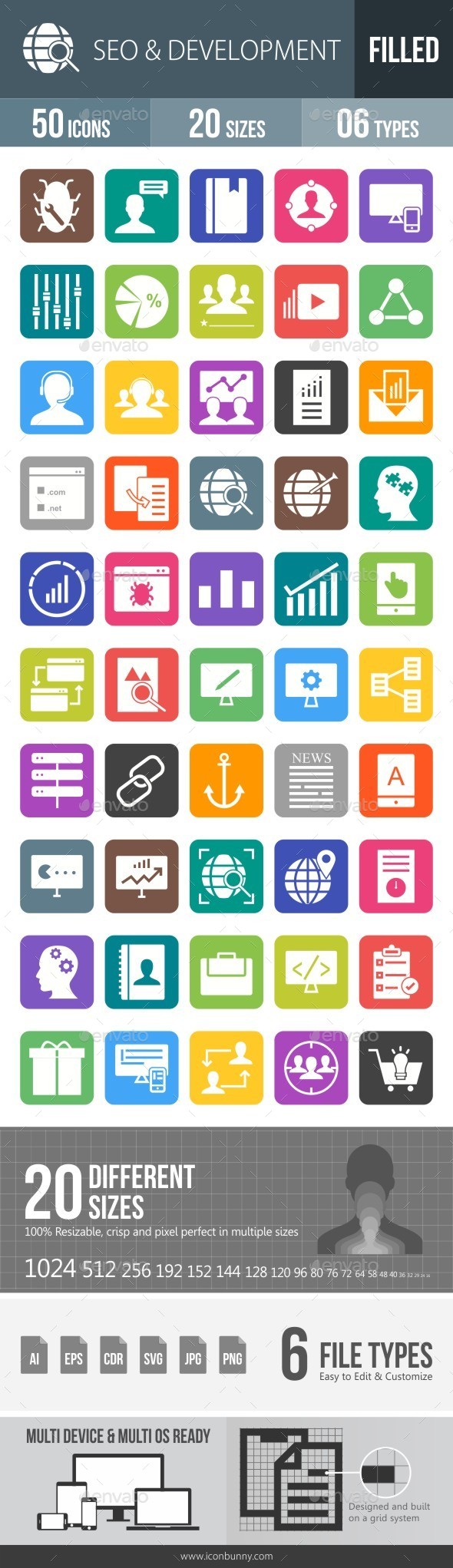 SEO & Development Services Flat Round Corner Icons - Icons