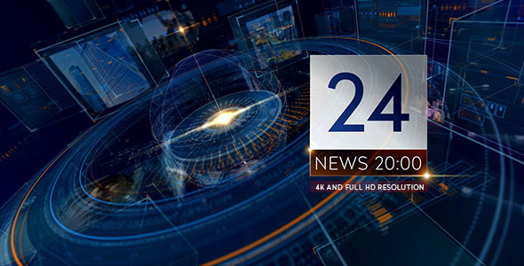 Breaking NEWS 24 TV Broadcast Package/ Business and Political Summit/ Glass Cube Intro/ HUD UI Text