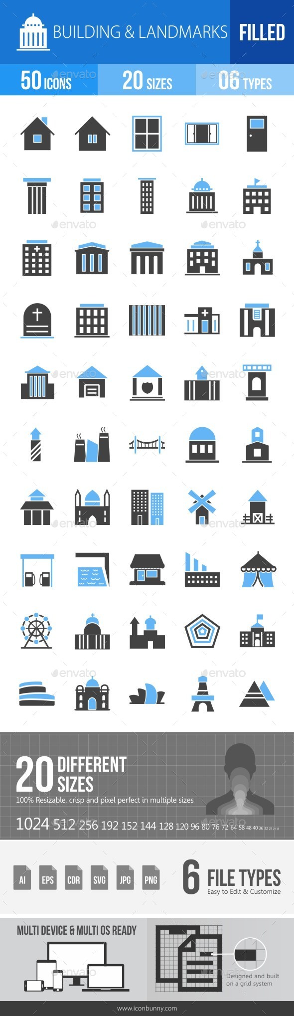 Buildings & Landmarks Blue & Black Icons - Icons