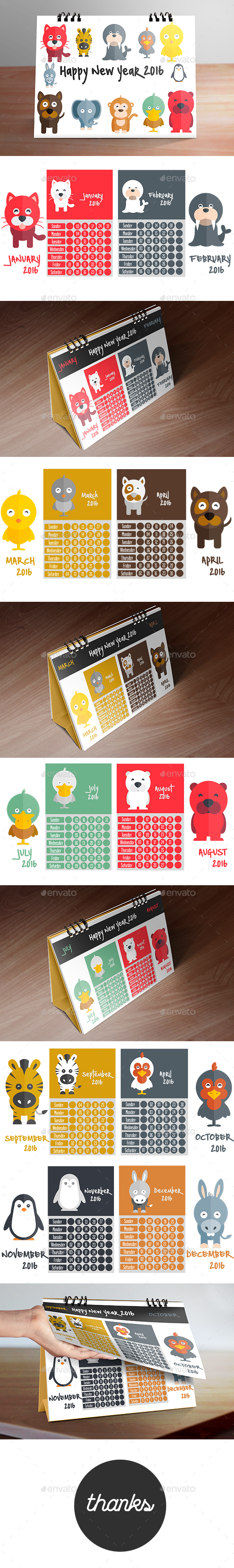 Calendar 2016 (Kid Desk Calendar Designing) - Calendars Stationery