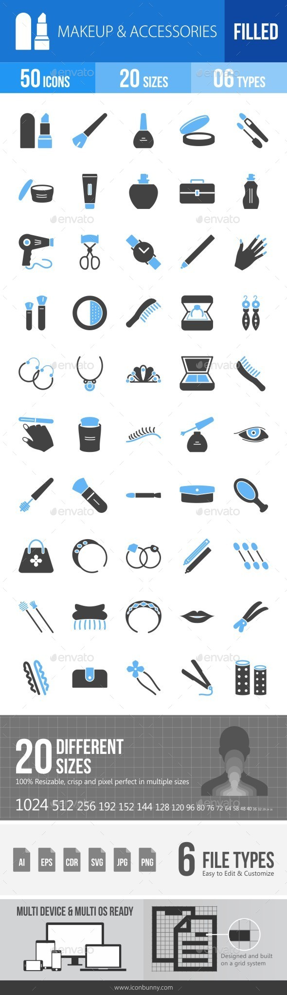 Makeup & Accessories Blue & Black Icons - Icons