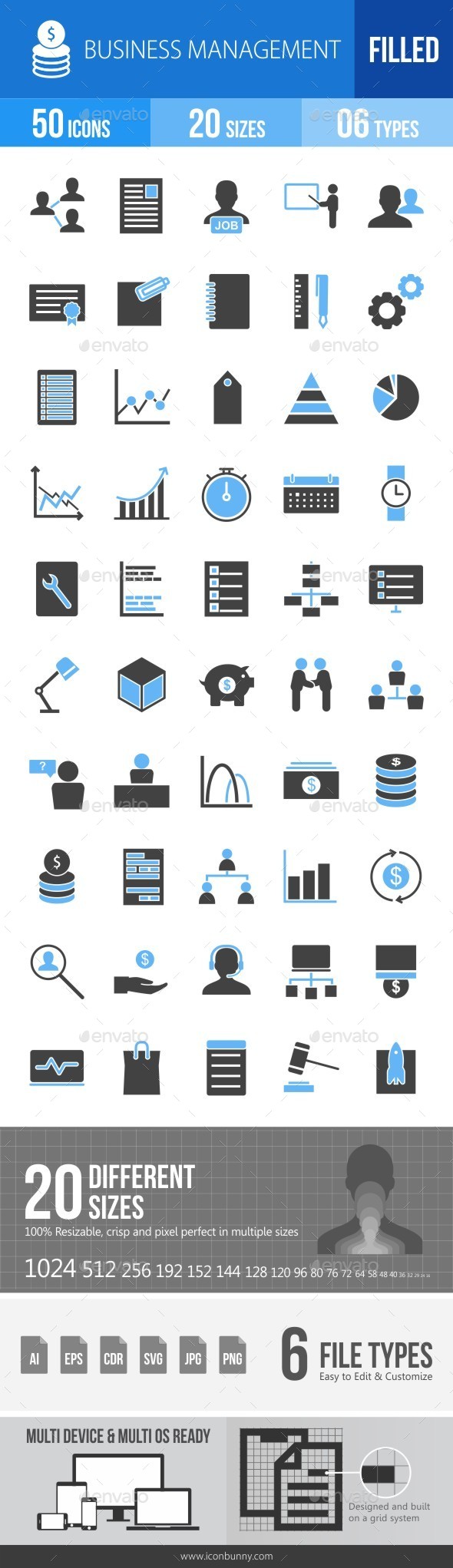 Business Management Blue & Black Icons - Icons