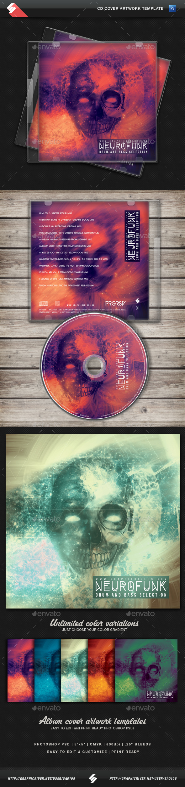 Neurofunk - Hardcore CD Cover Template - CD & DVD Artwork Print Templates