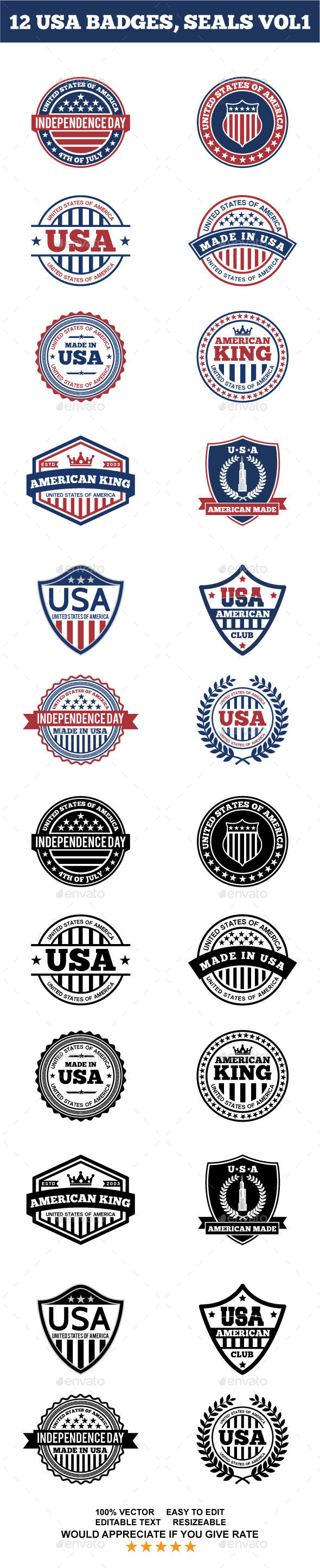 12 USA BADGES, SEALS VOL1 - Badges & Stickers Web Elements
