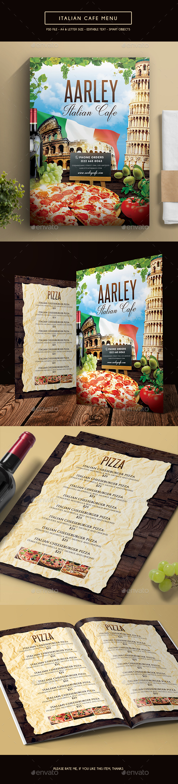Italian Cafe Menu - Food Menus Print Templates