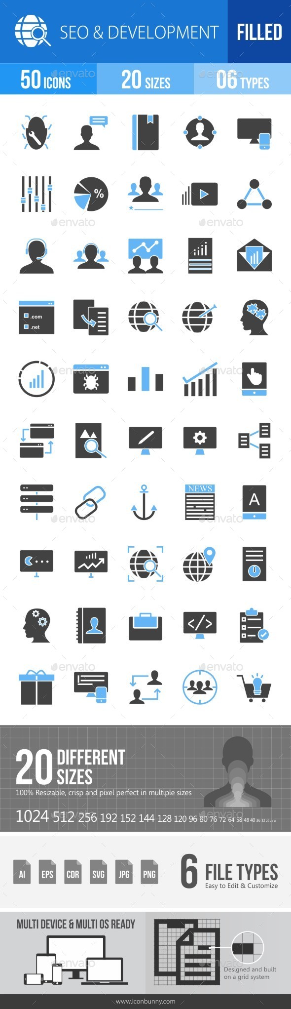 SEO & Development Services Blue & Black Icons - Icons