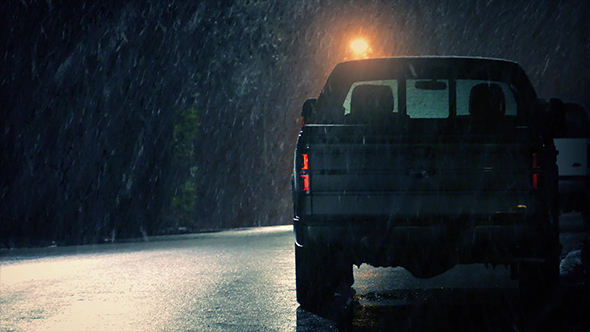 Snow Falling On Parked Truck At Night By Rockfordmedia Videohive