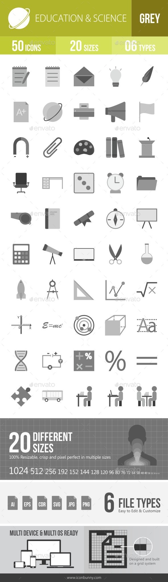 Education & Science Greyscale Icons - Icons