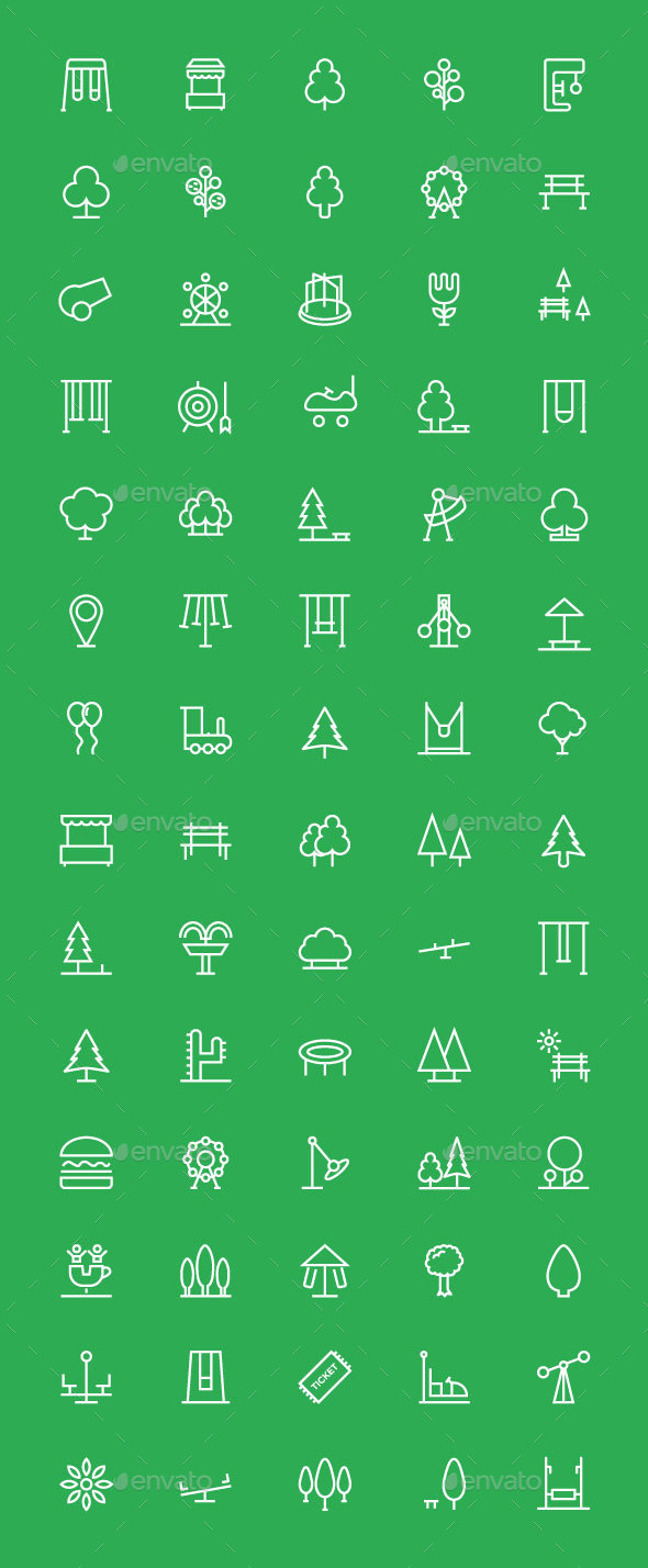 70 Park Outline Icons Set - Icons