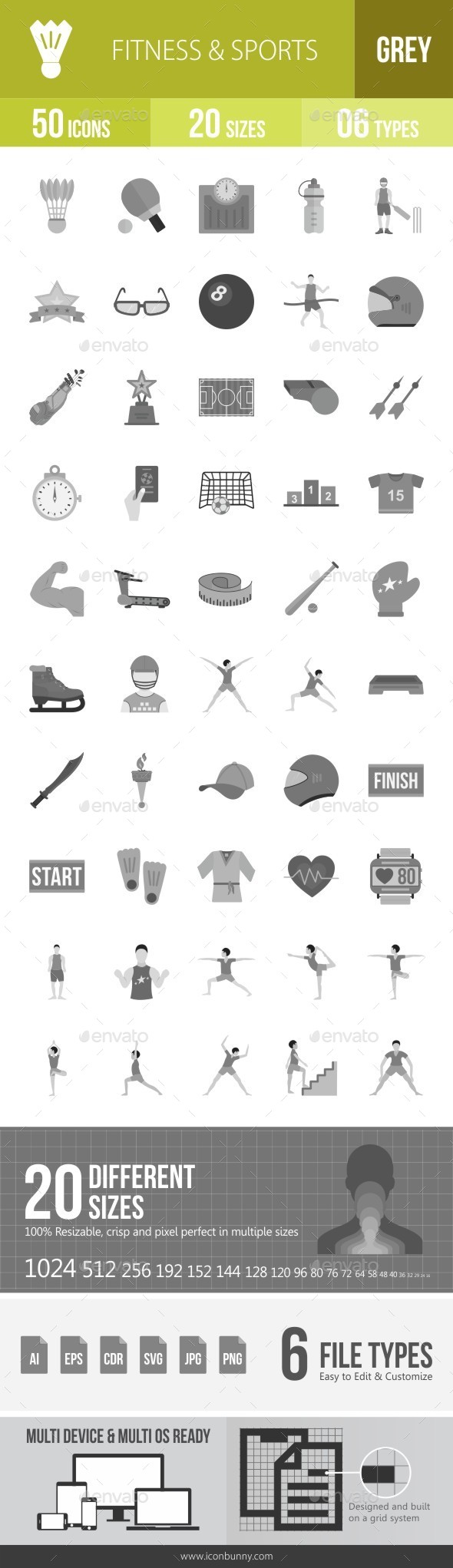 Fitness & Sports Greyscale Icons - Icons