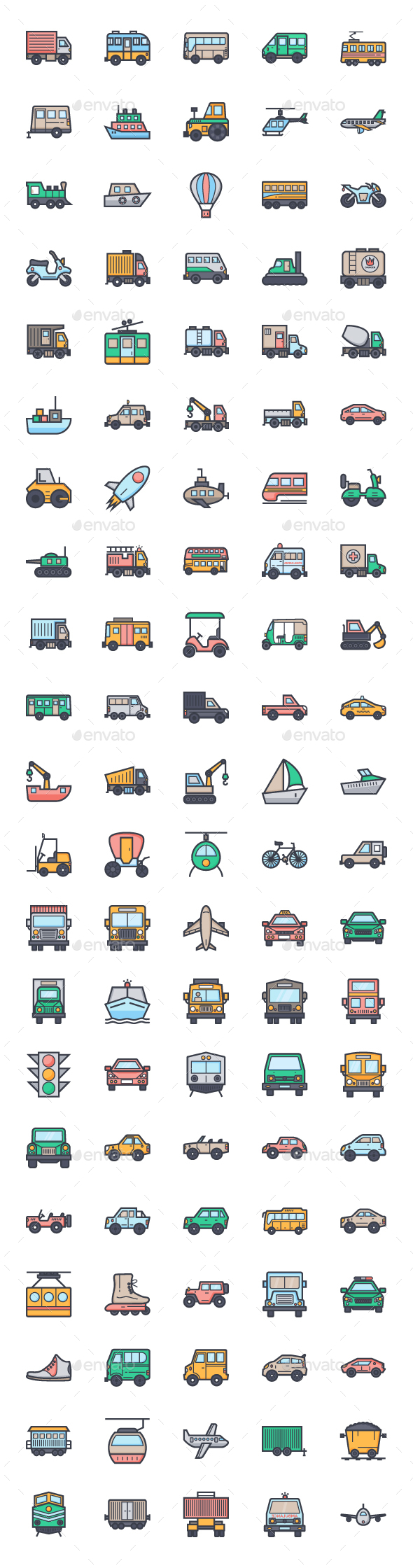 100+ Flat Transport Icons Set - Objects Icons