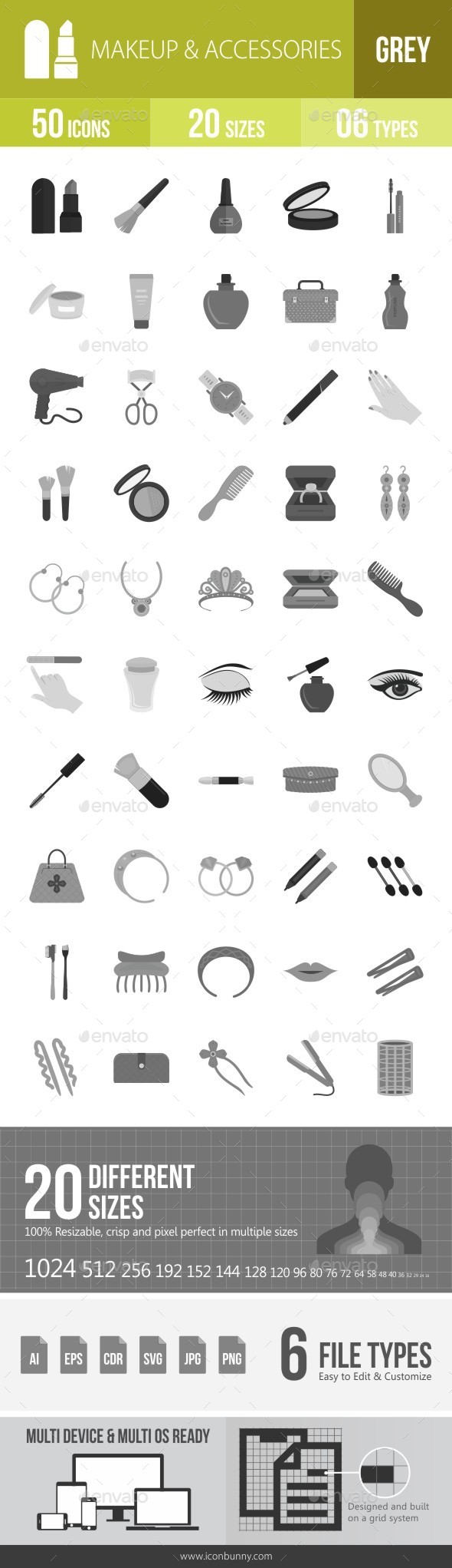 Makeup & Accessories Greyscale Icons - Icons
