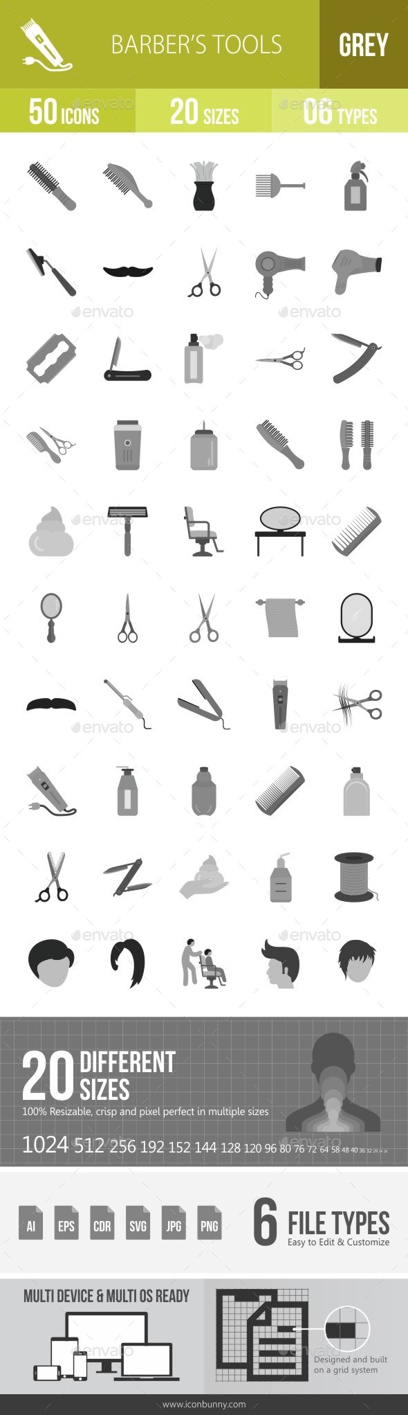 Barber's Tools Greyscale Icons - Icons