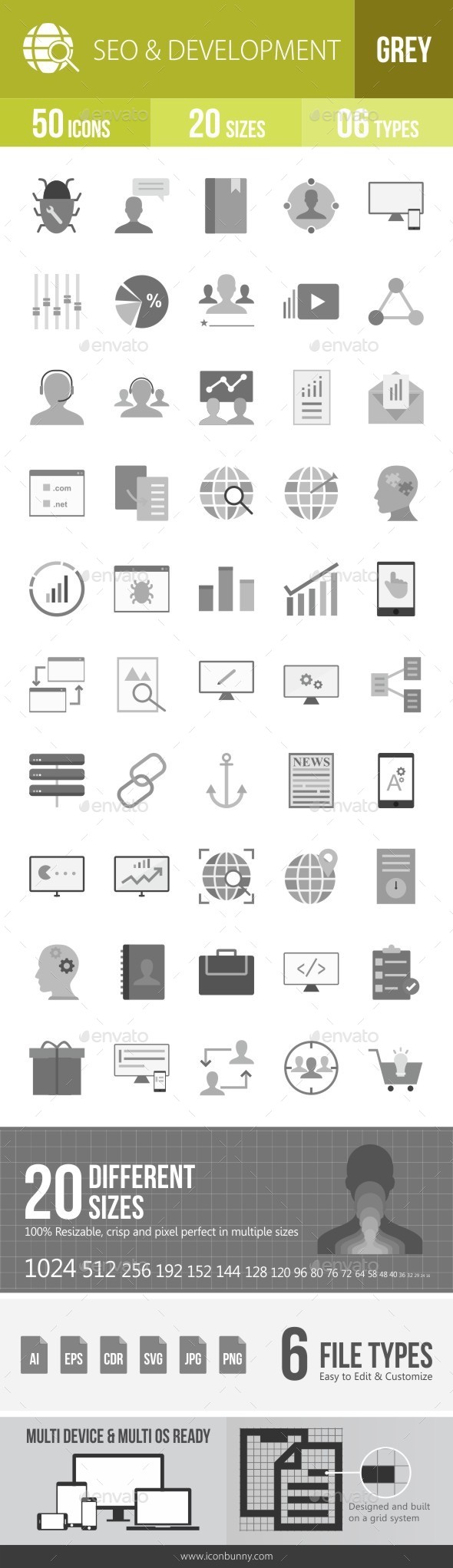 SEO & Development Services Greyscale Icons - Icons