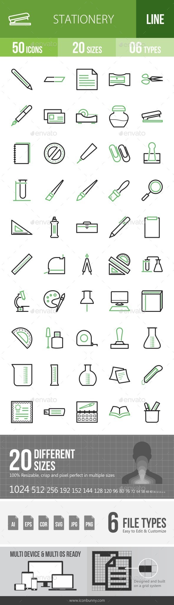 Stationery Green & Black Icons - Icons