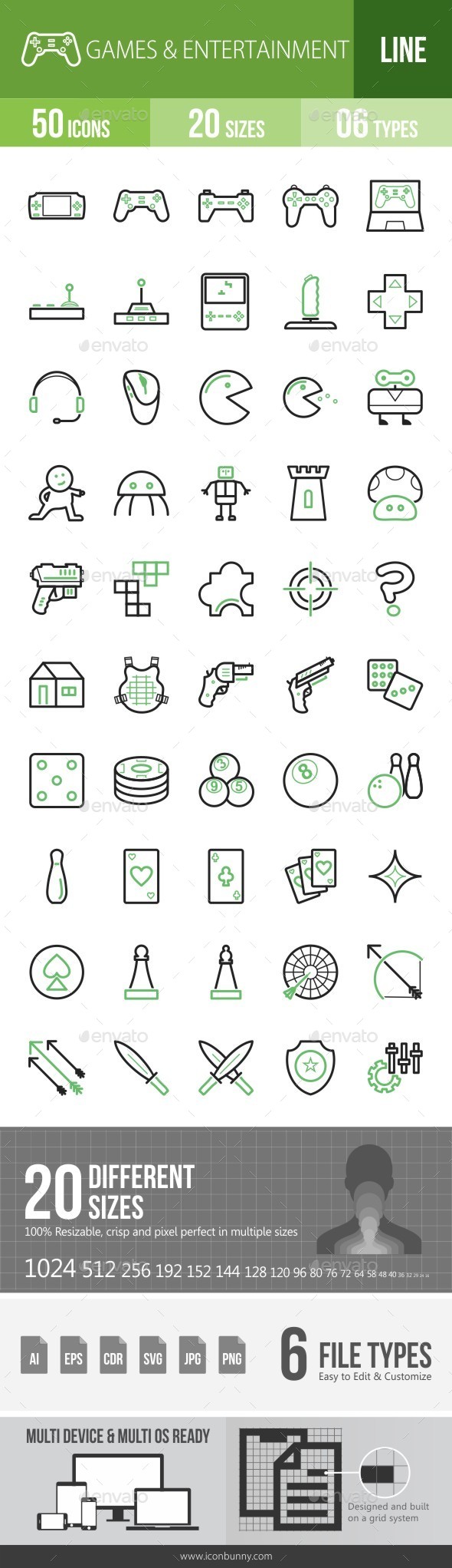 Games & Entertainment Green & Black Icons - Icons