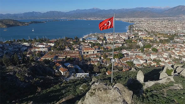 Fethiye Castle with Turkish Flag