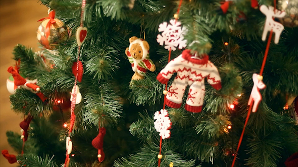 New Year, Beautiful Christmas Decorations on a Background Garlands Blinking.