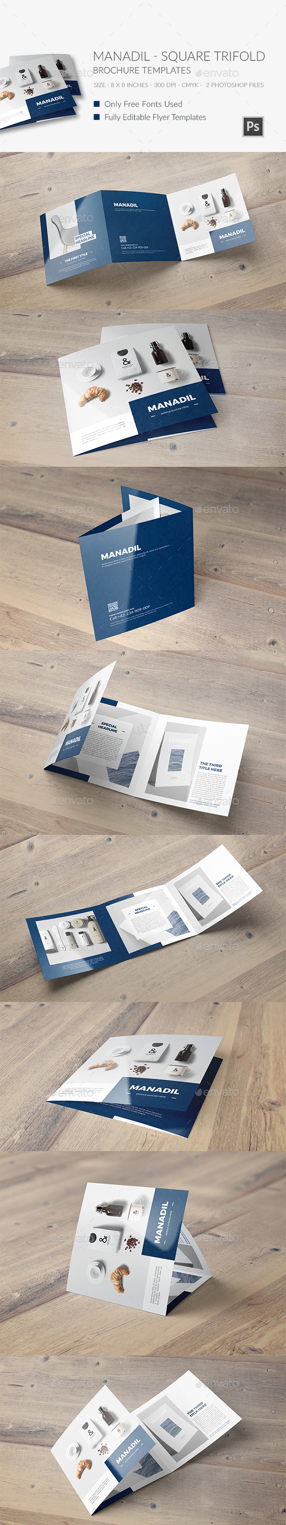 Manadil Square Trifold Brochure Template - Brochures Print Templates