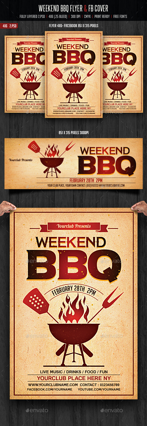 Weekend BBQ Flyer & FB Cover - Clubs & Parties Events